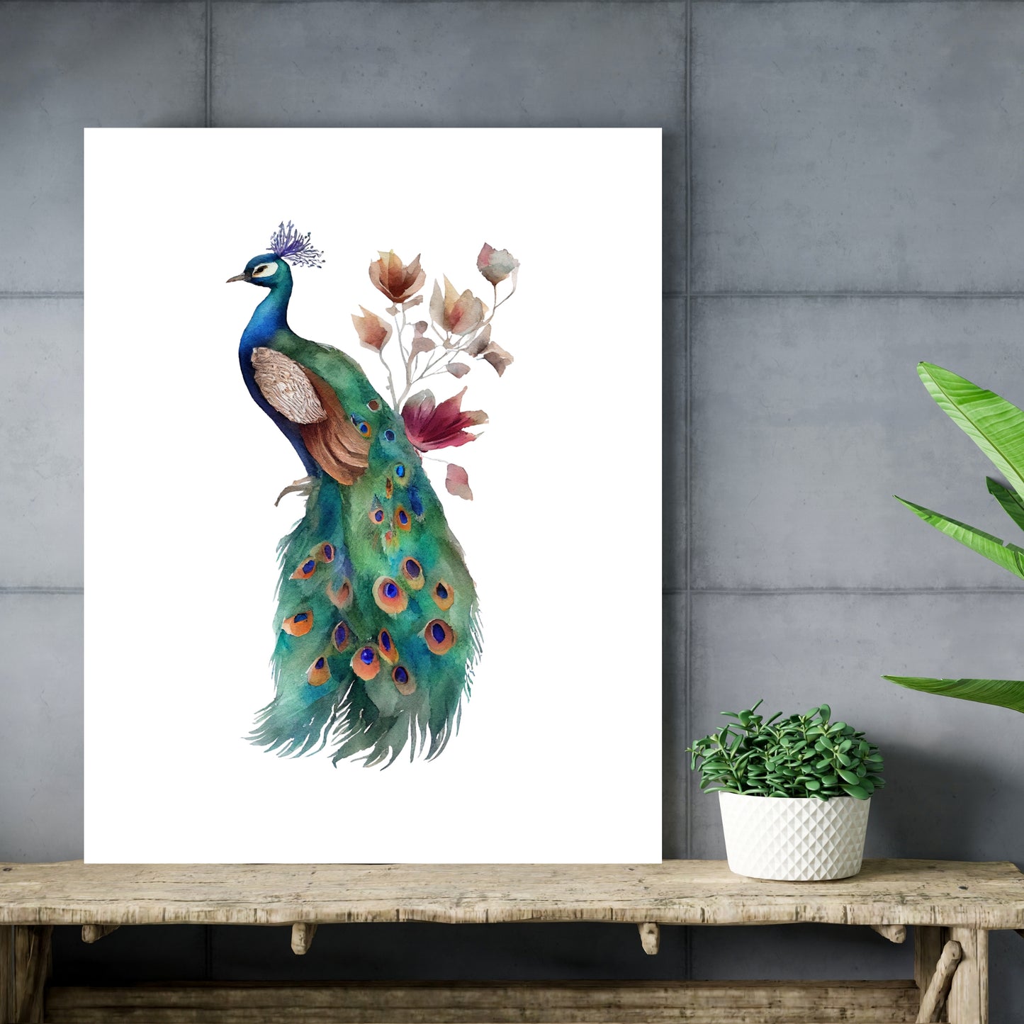 Vibrant Floral Peacock Boho Canvas Wall Art, perfect for any room, showcasing stunning colors and intricate details.