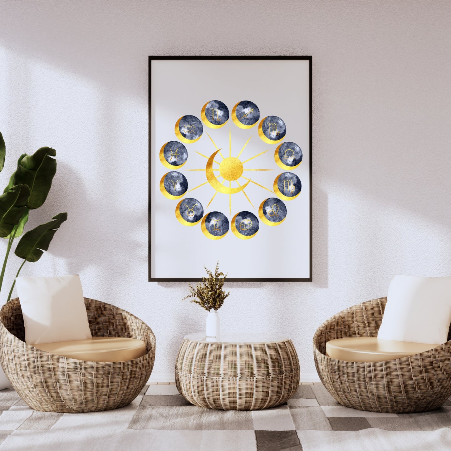 Zodiac Signs Astrology Circle Watercolor Fine Art Print featuring 12 zodiac symbols, perfect for astrology lovers.