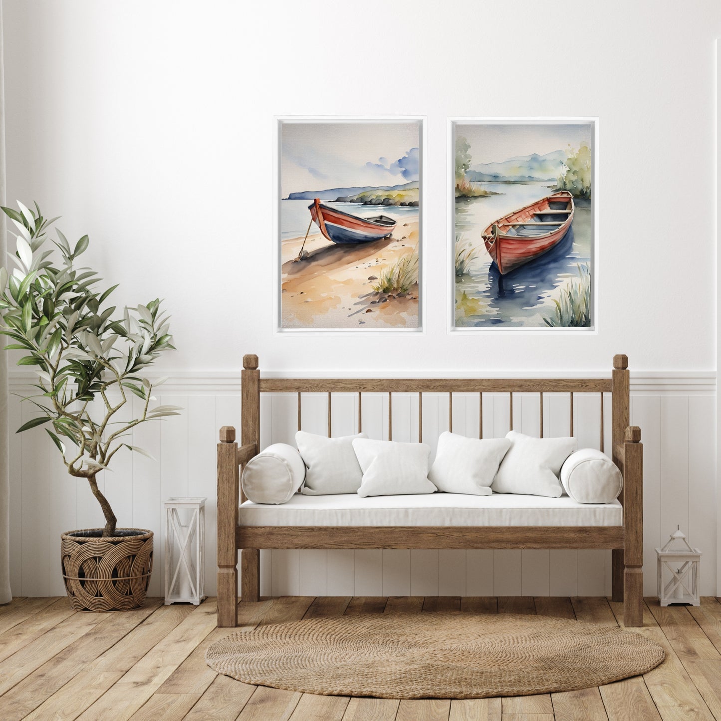 Docked Canoes Framed Canvas Set