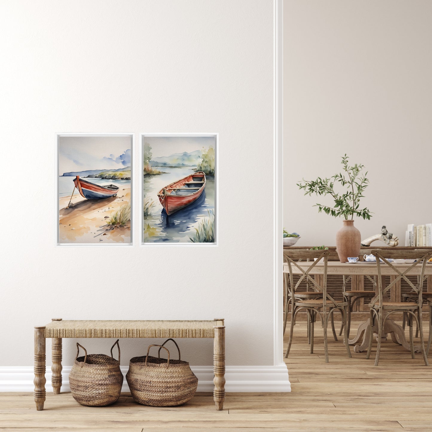 Docked Canoes Framed Canvas Set