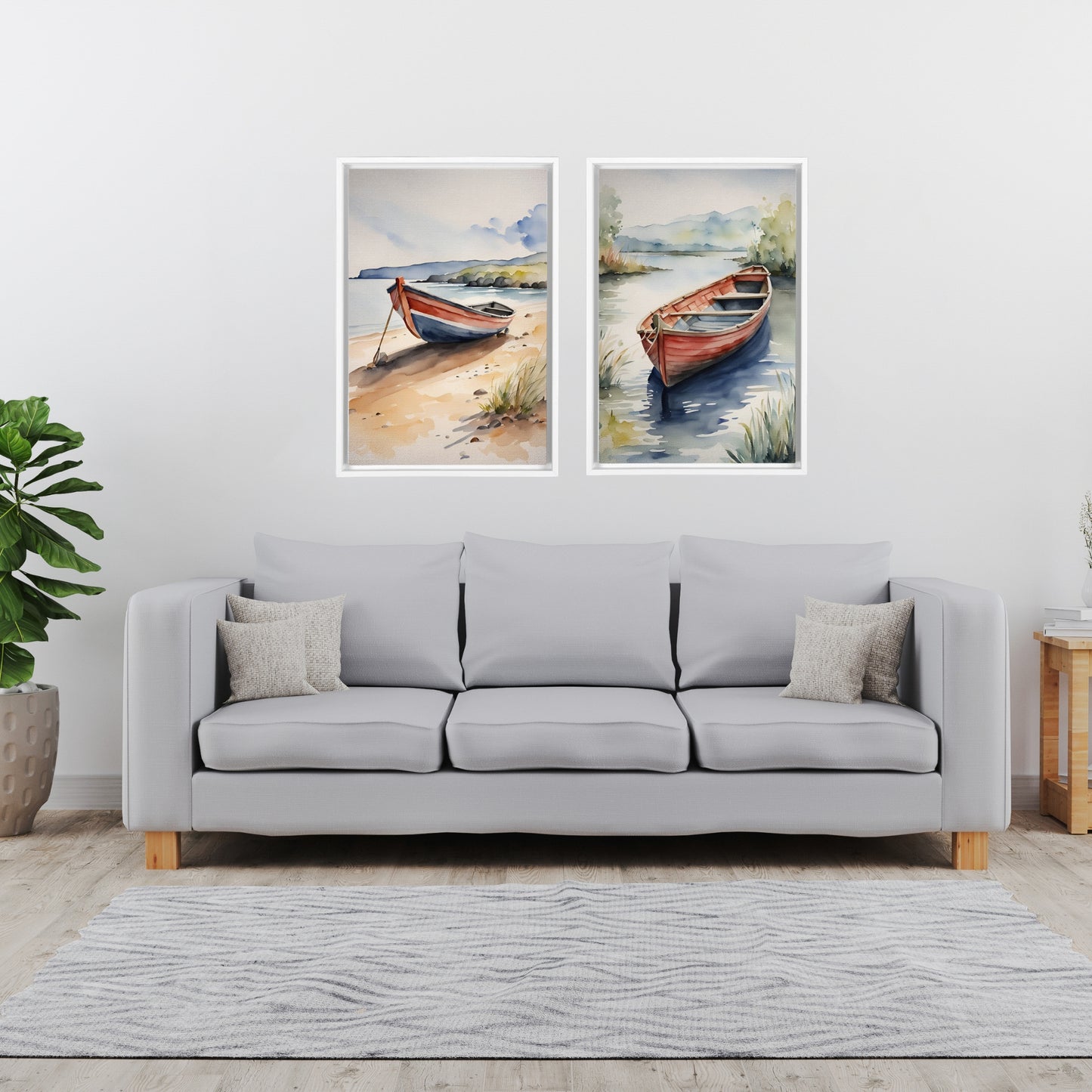 Docked Canoes Framed Canvas Set