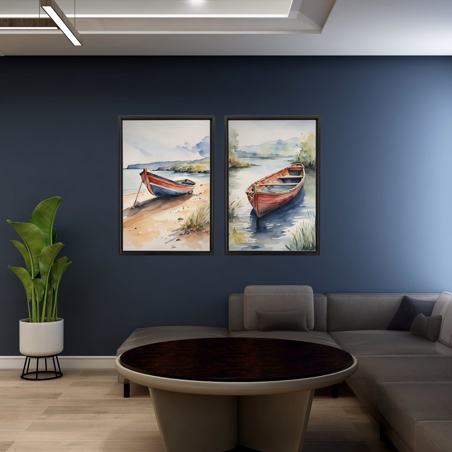 Docked Canoes Framed Canvas Set