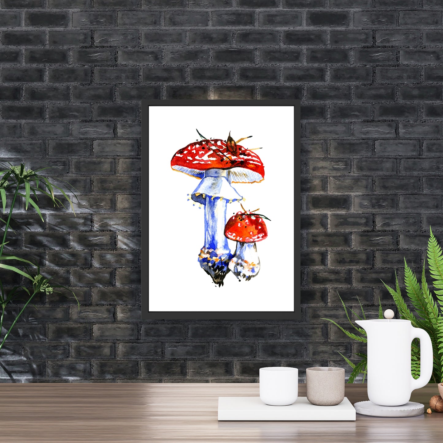 Fly Agaric Mushrooms Watercolor Fine Art Print showcasing vibrant colors and exquisite detail, perfect for any art lover.