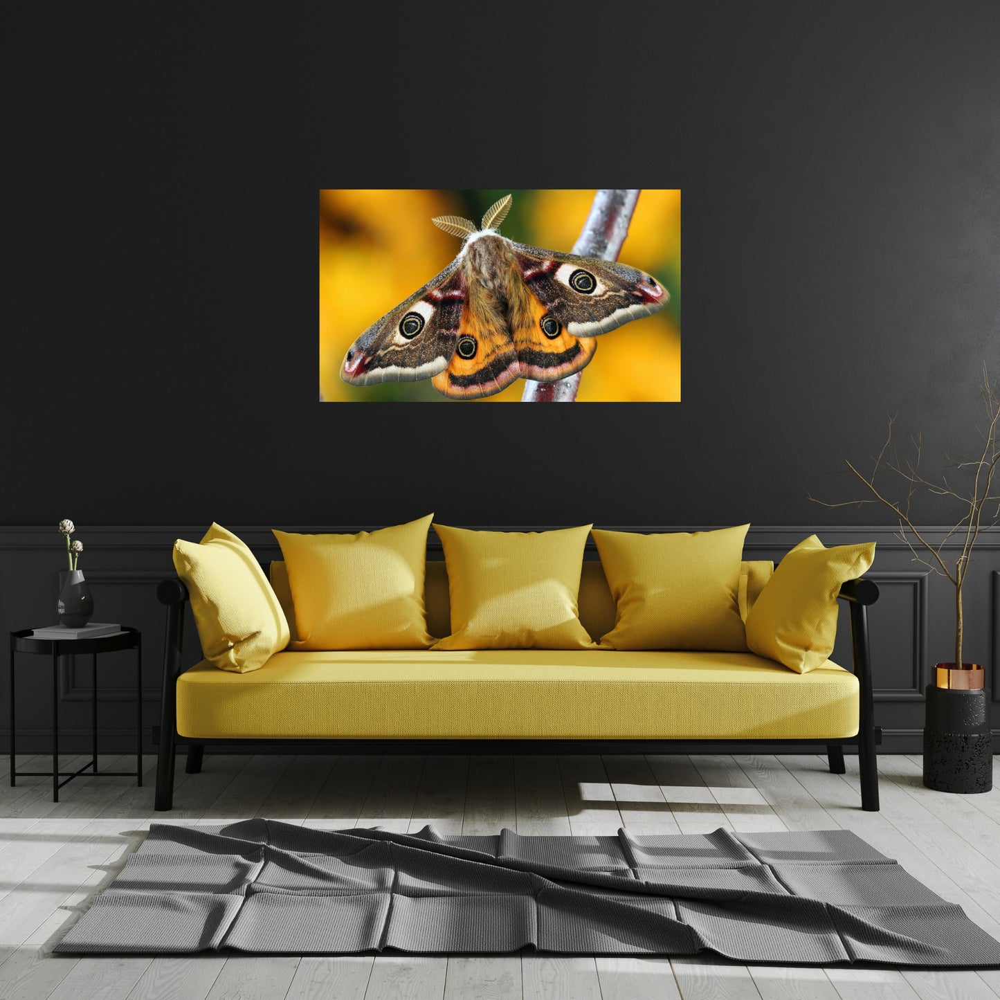 Stunning Yellow Moth Macro Nature Canvas Wall Art adds vibrant color and detail to any room or office decor.