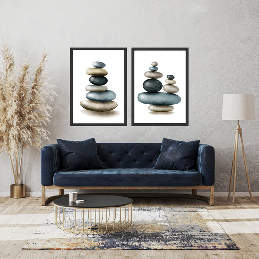 Stacked Zen Stones Watercolor Fine Art Prints Set of 2