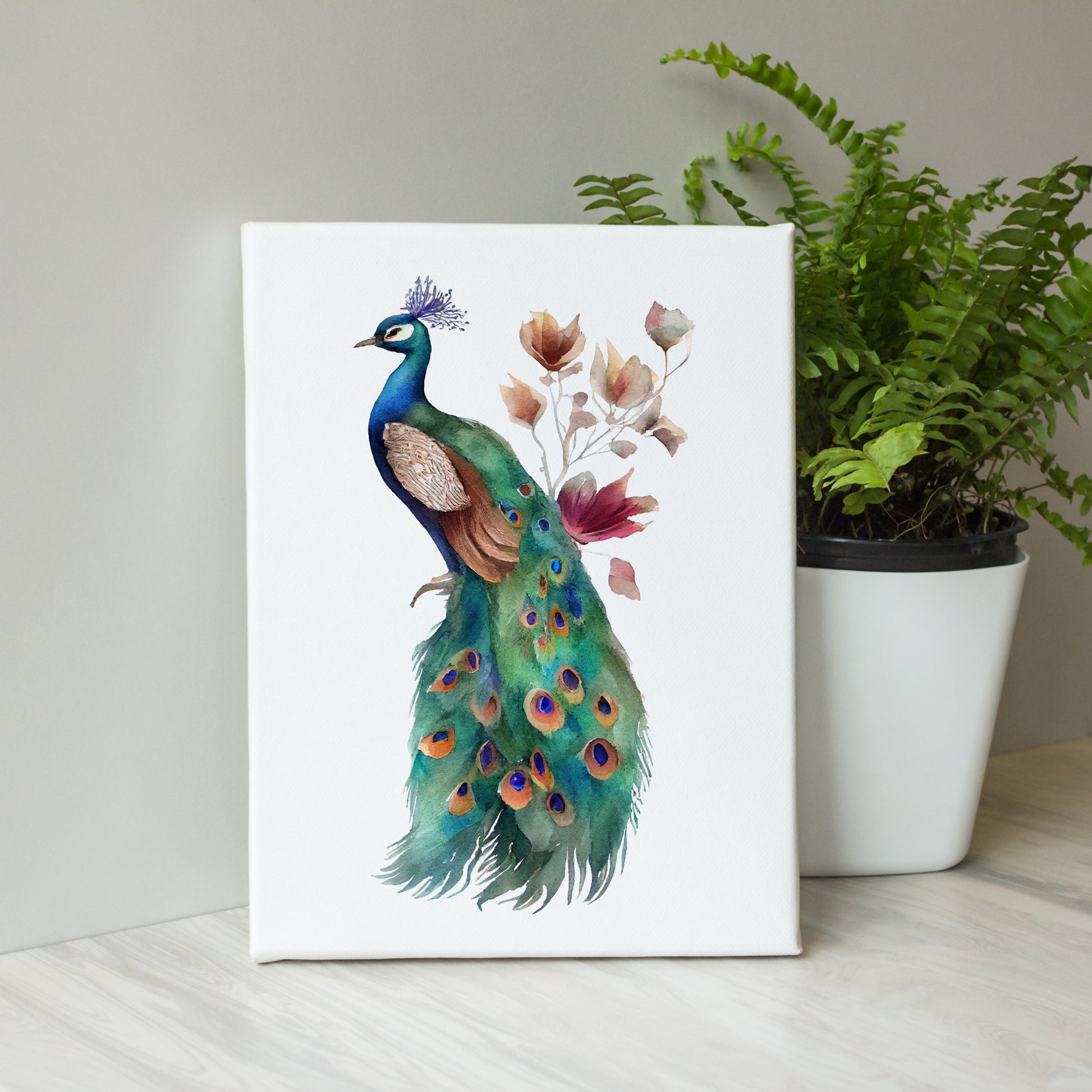 Vibrant Floral Peacock Boho Canvas Wall Art, perfect for adding elegance to any room with its detailed design.