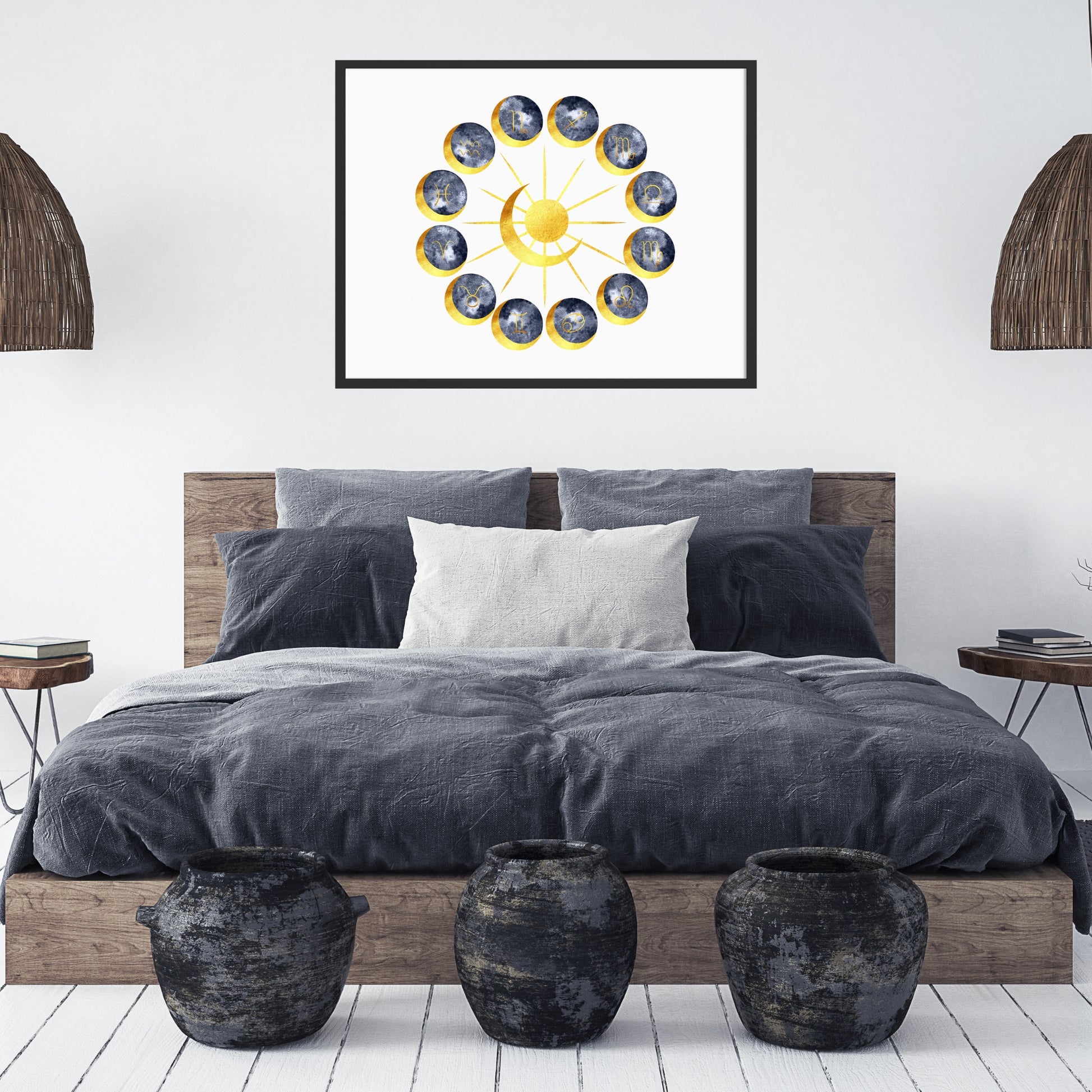 Zodiac Signs Astrology Circle Watercolor Fine Art Print showcasing vibrant zodiac symbols in a beautiful artistic design.