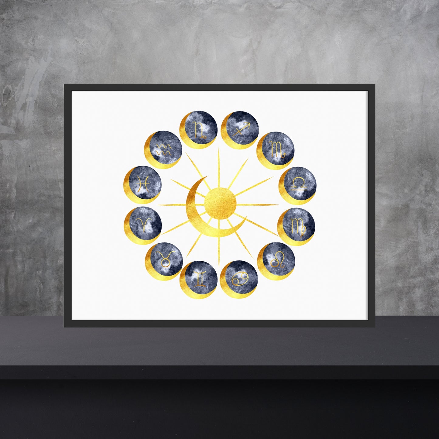 Zodiac Signs Astrology Circle Watercolor Fine Art Print featuring 12 zodiac signs in a vibrant watercolor design.