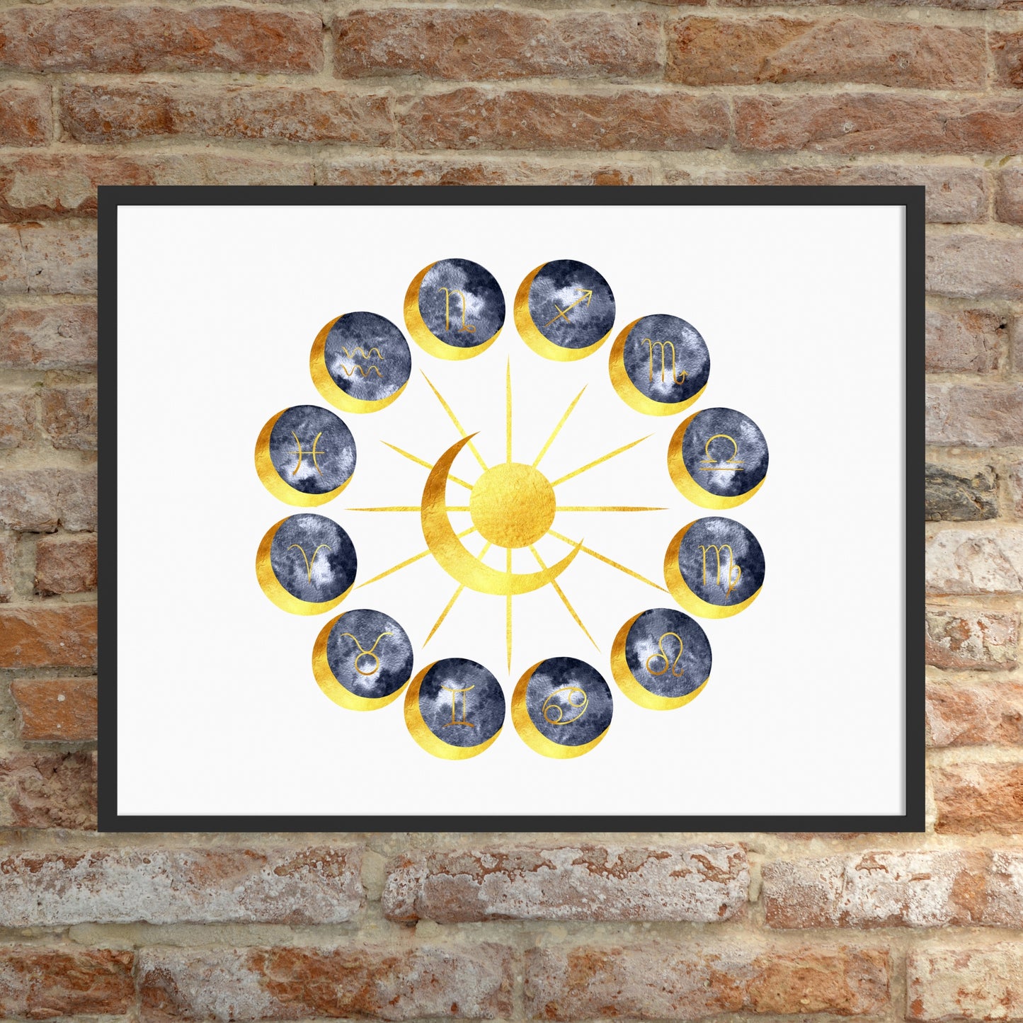 Vibrant Zodiac Signs Astrology Circle Watercolor Fine Art Print showcasing 12 signs, perfect for art lovers.