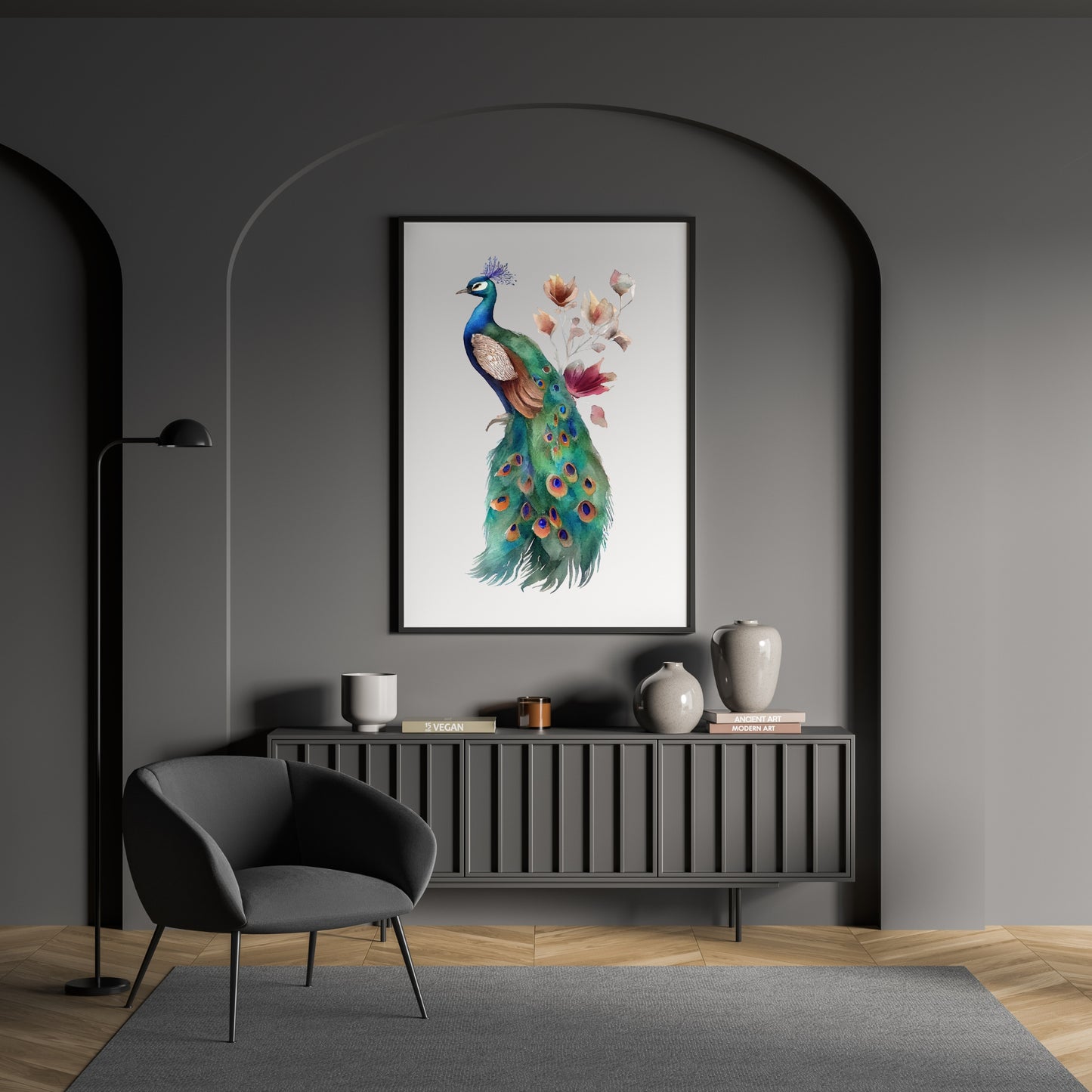 Stylish Floral Peacock Boho Canvas Wall Art adds a vibrant touch to any room with its stunning colors and design.