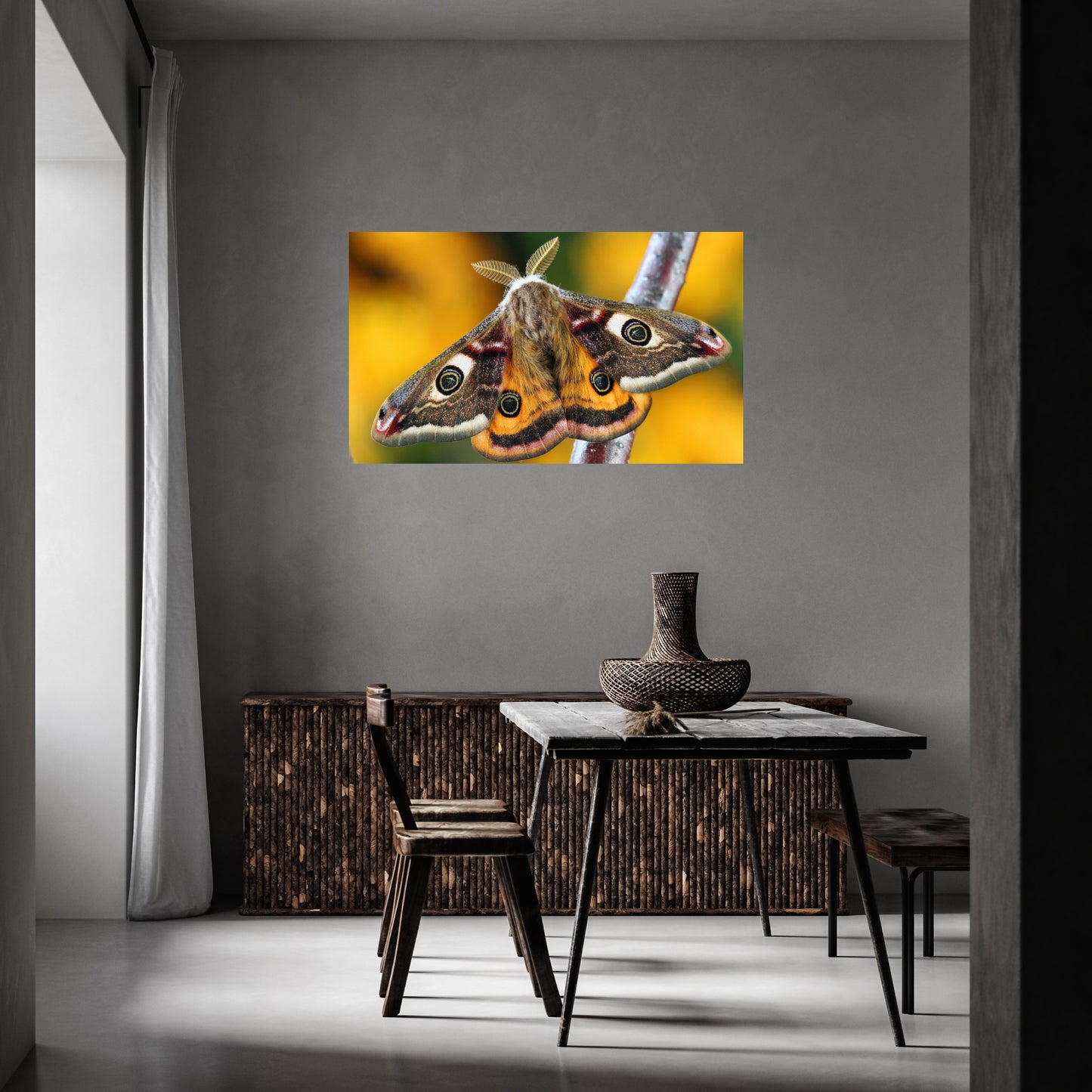 Vibrant Yellow Moth Macro Nature Canvas Wall Art enhances any space with stunning colors and intricate details.